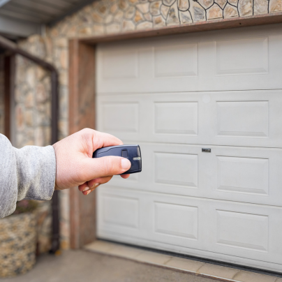 Sugarland security key fob pointing to a garage door
